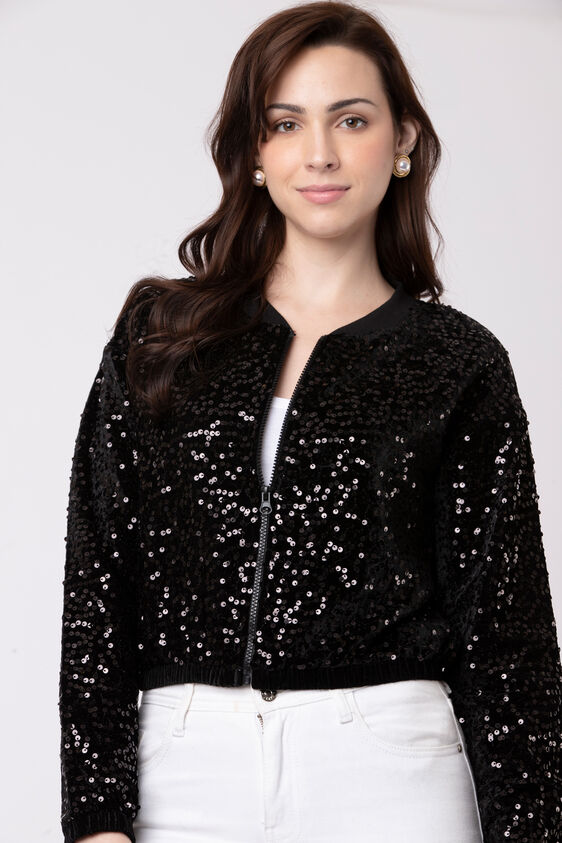 Black Solid Straight Jacket, Black, image 2